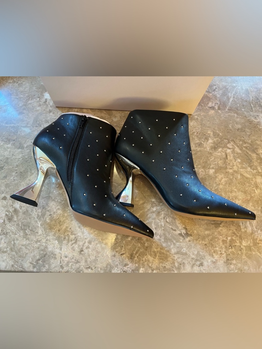 Katy Perry Laterr High Bootie Faux Black Silver Accent 4in Heel NIB Size 10 - Picture 2 of 10